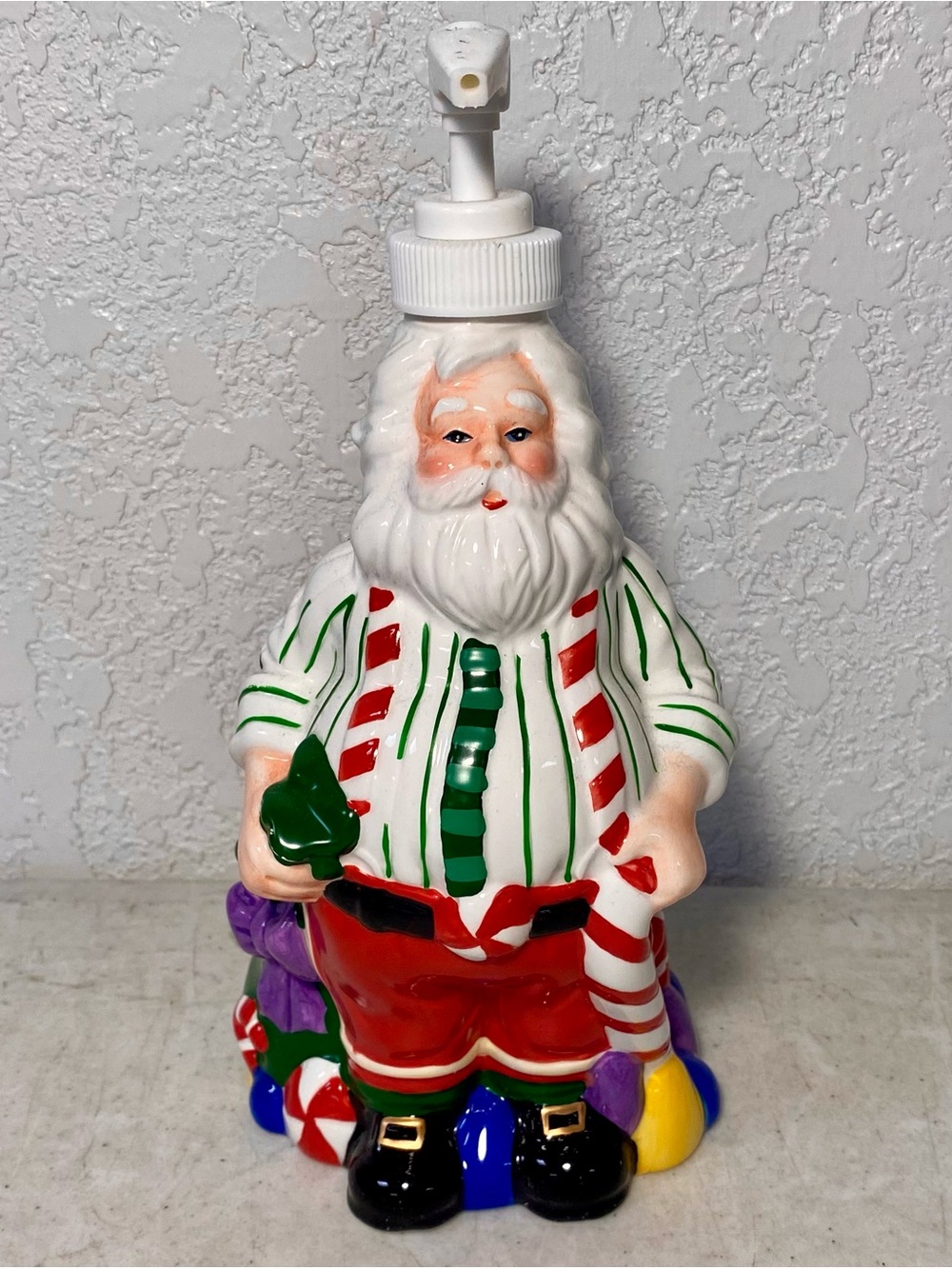 Vintage Ceramic Santa Claus Soap Lotion Dispenser Christmas Holiday Decor 9" Vtg